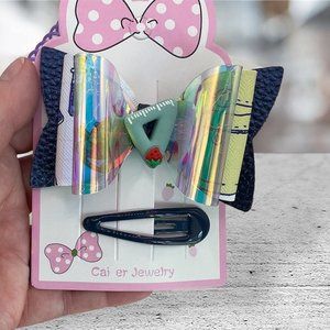 Back to School Hair Bow Faux Leather for Girls & Toddler Snap Clips Kindergarten